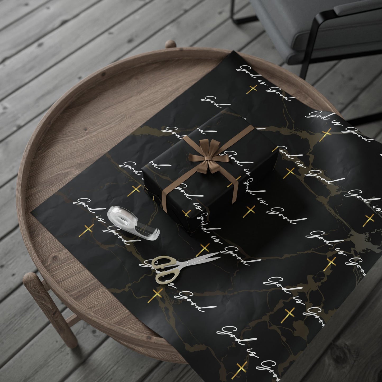 God Is Good Black & Gold Wrapping Paper — Elegant Modern Religious Gift Wrap
